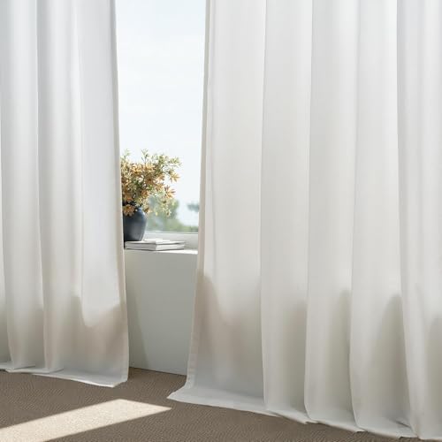Beige White Pinch Pleated Linen Curtains 96 Inch Length 2 Panels for Bedroom Living Room Textured Semi Sheer Window Curtain Boho Neutral Back Tab Pinch Pleat Drape with Hooks 96 Inches Long by Drapenova - Used condition - Image 9