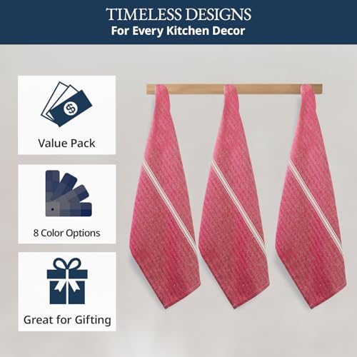 Image of LANE LINEN 100% Cotton Kitchen Towels for Cleaning 12PC - Red Chambrey