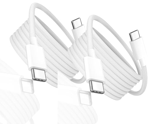 Image of AINE PACK OF 2 USB C to USB C Cable 3.3FT, 60W PD Fast Charging Nylon Braided Type-C Charger Cord compatible with iPhone 15 16 Pro Plus Pro Max iPad Pro Air MacBook Pixel - Original charging Speed