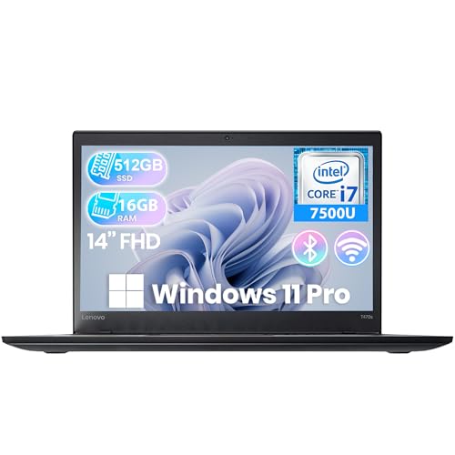 Lenovo ThinkPad T470s Business Laptop, 14-inch FHD Display, Intel Core i7-7500U, 16 GB RAM, 512 GB SSD, Wi-Fi, HDMI, Windows 11 Pro(Renewed)