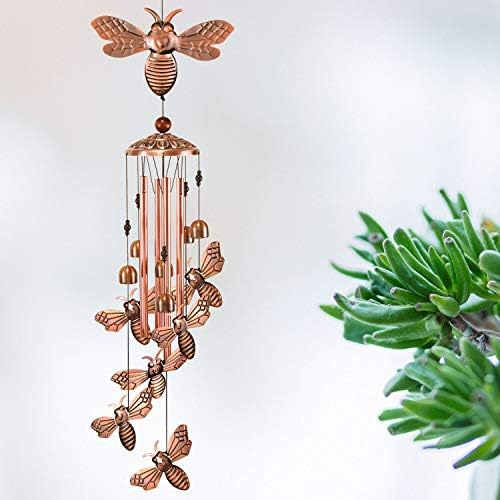 YMXBL Outdoor Wind Chime, Bee Wind Chimes Decoration, Bee Wind Bell Indoor Decor, Bees Windchime with 4 Tubes & 6 Bells, Bee Wind Catcher, Aluminum Bee Chime, Garden Mobile Wind Chime, Gifts for Mom