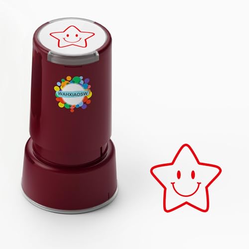 Self-Inking Star Stamp for Teachers Hand Stamps for Events and Classroom Teacher Stamps for School Greeting Cards and Scrapbooks (0.79inch Smiley Five-Pointed Star)