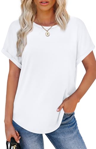 WEESO Womens T Shirts Crew Neck Rolled Short Sleeve Basic Summer Tops 2025 Casual Tees Curved Hem4