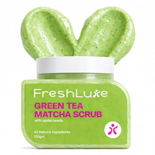Image of Green Tea Matcha Face & Body Scrub - 200 g | Vitamin C, Lactic Acid | Body Polish | Jojoba Beads Scrub | SLS & Paraben Free | Men & Women