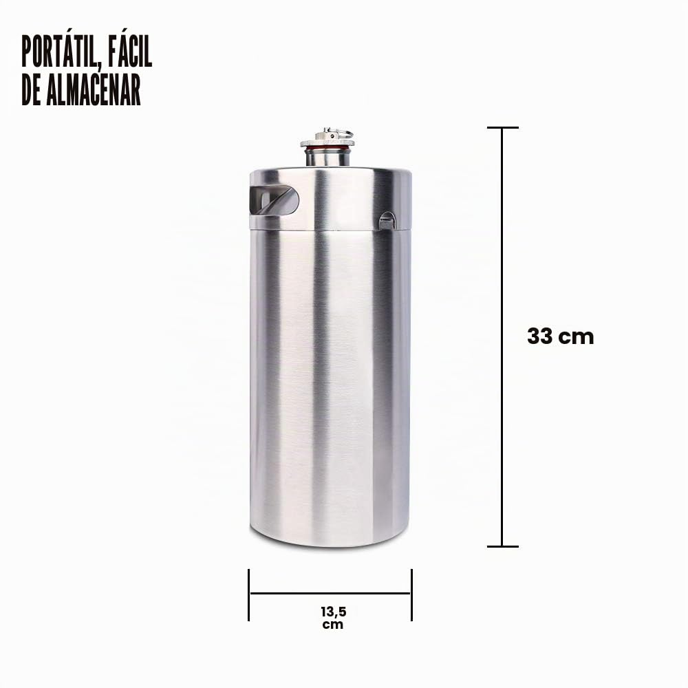 TMCRAFT - Mini Barril de Acero Inoxidable de 4 litros - cultivador de Cerveza portátil con Tapa diseñada para válvula de Escape para Mantener la Bebida Fresca