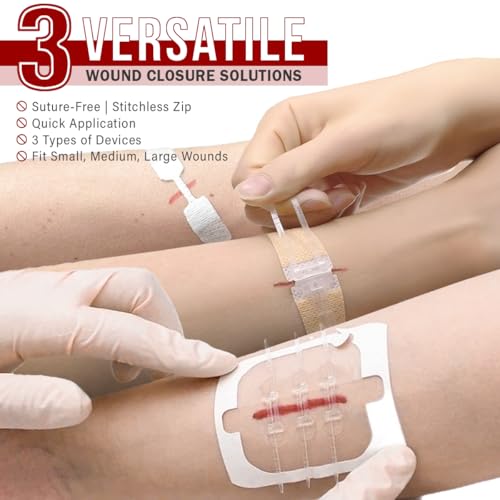 EVERLIT CARE Wound Closure Kit | 28 Pcs All-in-One First Aid with Suture-Free, Stitchless Zip Devices, Butterfly Bandages, for up to 6\" Wounds | 100% Sterile Medical Supplies to Clean, Cover & Heal - Thumbnail 4