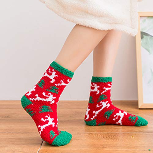 Women Christmas Fuzzy Socks - Fluffy Winter Warm Cozy Striped Crew4