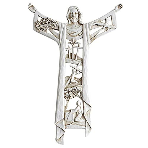KKUUNXU Wandfigur Heilige Familie Auferstandener Christus Wand Kreuz Dekoration Christus Jesus Statuen Miniaturskulptur Cover