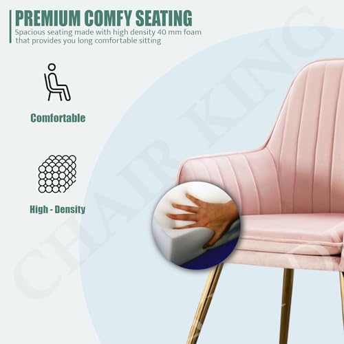 Image of Velvet Chair with Floral Pillow for Home | Modern Accent Armchair in Soft Velvet Fabric with Golden Legs | Set of 2 Premium Accent Chair for Living Room Bedroom Restaurent | (Baby Pink)