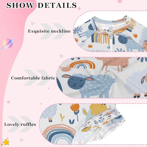 Rainbow Cute Sheep Girls Long Sleeve Swimsuits One Piece Zipper Bathing Suit UPF 50+ Rashguard Swimwear4