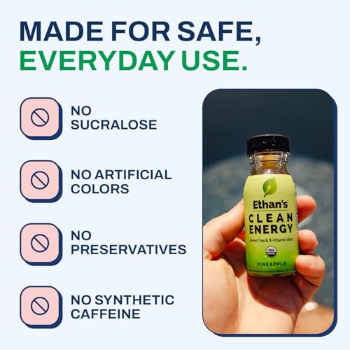 Image of Ethan's Organic Clean Energy Shots Pineapple, 2 Pack of 2oz | 150mg Caffeine | Green Tea, Guayusa, Lion's Mane & Cordyceps | Sugar-Free, Vegan, Gluten-Free, USDA Organic