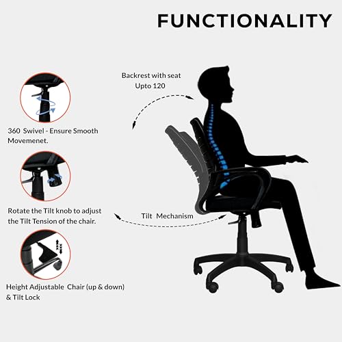 Image of Seventh Heaven Bolt Mid Back Revolving Office Chair for Work from Home, Study, and Computer Use | Heavy Duty Base | Ergonomic Mesh Design | Durable & Comfortable Seating (Black Mesh)