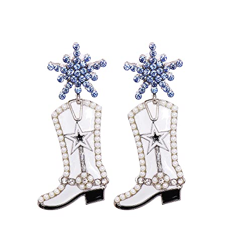 Rhinestone Cowgirl Boot Earrings Beaded Cowboy Boot Earrings Western Country Y2K Dangle Earrings Cute Dangling Earrings Jewelry For Women Girls (White2) #TOP24