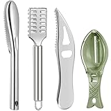 Fantasyon 4 Pieces Fish Scales Remover Stainless Steel Kitchen Fish Scaler Fish Skin Graters Cleanin