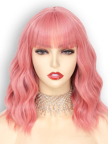 yumtaro Pastel Pink Wavy Bob Wig for Women,