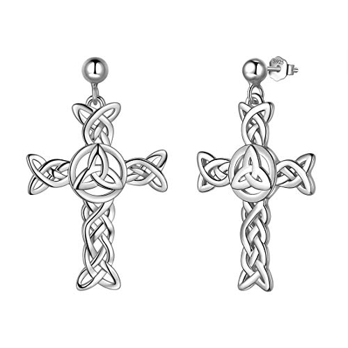 925 Sterling Silver Celtic Knot Cross Irish Drop Earrings Women Men Celtick Jesus Cross Religious Dangle Earring Infinity Celtic Cross Irish Knot Jewellery DE0231W