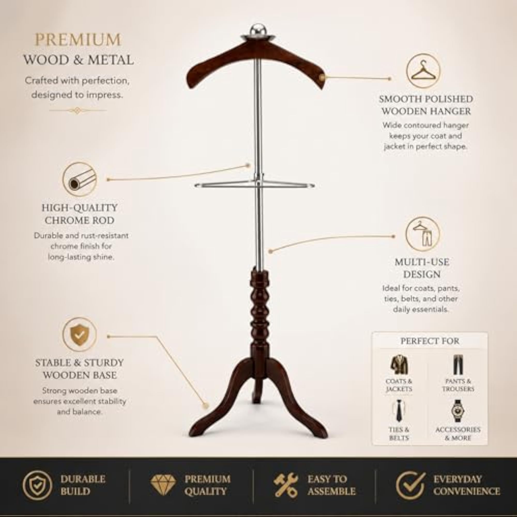 Wooden Coat Hanger Stand for Home and Office Display