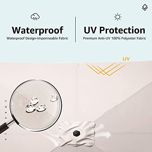ROWHY 6.5 x 10ft Rectangular Patio Umbrella Outdoor Table Umbrella Market Umbrella with Push Button Tilt and Crank Portable Garden Sunshade UV Protection Waterproof for Lawn Garden, Backyard, Beige - Thumbnail 2