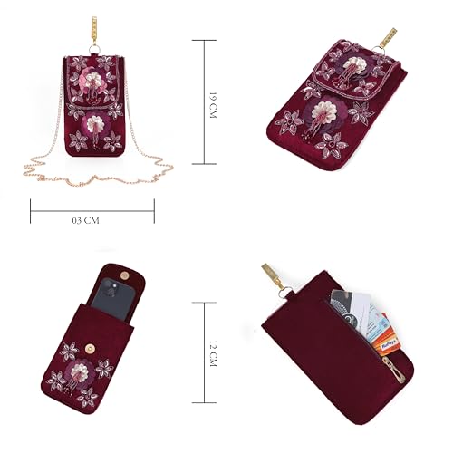 Image of J I ACCESSORIES Velvet Saree Clutch Mobile Pouch Waist Clip Ladies Purse Gift For Women