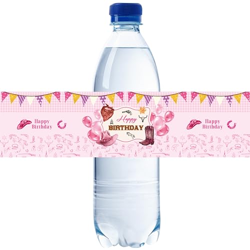 ROSTYAKZ Water Bottle Labels, 32pcs Cowgirl Theme Birthday Party Decoration, Pink Western Water Bottle Wrappers, Favor Bags, Baby Shower Decor