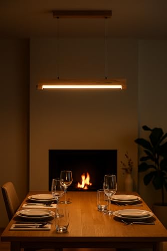 Image of Artica Pine Wood Ceiling Lamp with LED Tube Light - Modern Wooden Ceiling Light Fixture for Home, Office & Kitchen Decor Warm White 20w