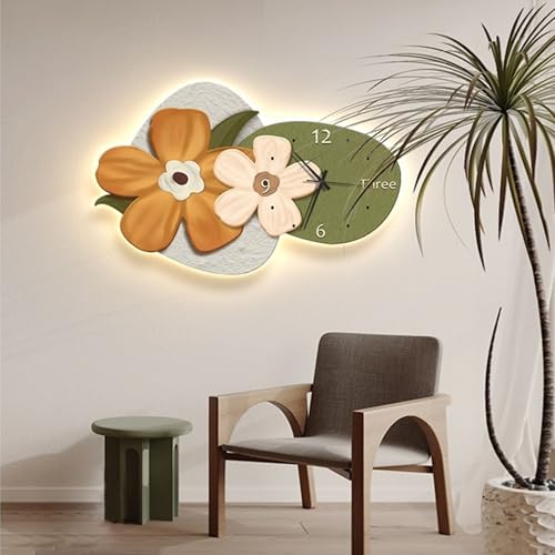 Horloge murale décorative LED 3D en forme de fleur lumineuse pour salon chic