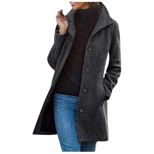 Mantel Damen,Wollmantel Damen,Wintermantel,Trenchcoat,Übergangsmantel,Parka Jacke,Winterjacke, Grau, M