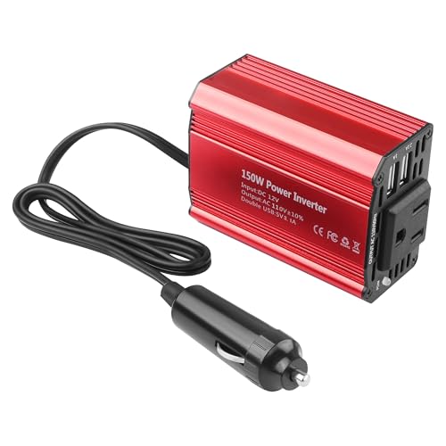 TIENFOKOTA 150W Car Power Inverter DC 12V to AC 110V with 3.1A Dual USB Charging Ports, Universal Car Outlet Adapter for LaptopComputerDVD and Household Appliances