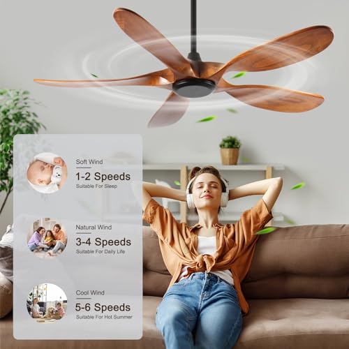42 Inch Ceiling Fan without Lights Reversible Solid Wood 6-Speed DC Motor by OPFLI - Used condition - Image 4