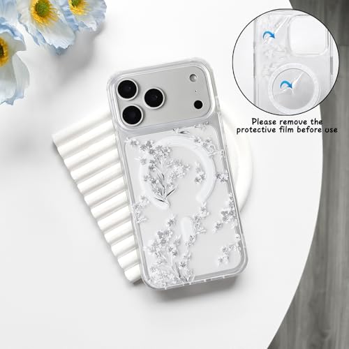 NITITOP Compatible for iPhone 17 Pro Case Cute Clear Magnetic Compatible with MagSafe Cute Flowers Floral Leaves for Women Girls Hard PC Back Shockproof Protective Cover - White by NITITOP - Used condition - Image 4