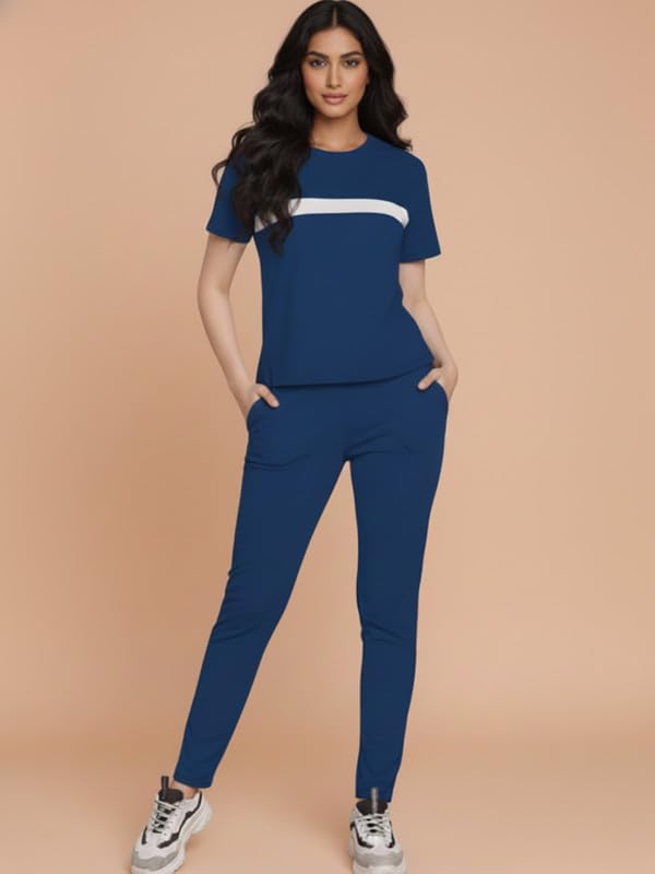 Image of DTR FASHION Women's Cotton Blend Front Taped Tracksuit | Co-ord Set For Women| Active Wear Suit Set For Women| Track Suit Set For Women