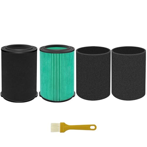 WiseGrain VF6000& VF7000 Replacement Filter fits Rigid Shop Vacuums 5-20 Gallon& Husky Shop Vacuum 6-9 Gallon with Extra Foam Sleeves -2 Pack