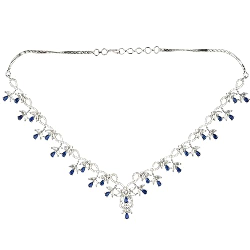 Image of Alloy White Plated American Diamond Necklace Set for Women and Girls with Matching Earrings, S Hook Closure Necklace and Push Plug Earrings for Traditional Outfit