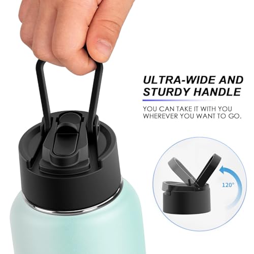 Image of koodee Insulated Water Bottle, 32 oz Stainless Steel Double Wall Vacuum Insulated Wide Mouth Sports Water Bottle with Leak Proof Straw Lid (Baby Blue)