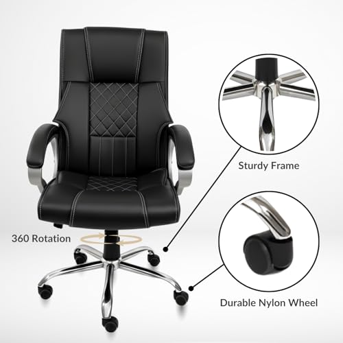 Image of activa Kim Ergonomic Office Chair| Premium Leatherette Chair with Padded Seat & Backrest| 3-Year Warranty | Adjustable Height Desk Chair for Work /Study /Gaming | Swivel Seating for Workstations (Black)