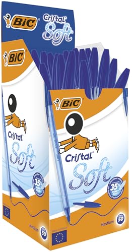 Stylos-bille BIC Cristal Soft bleu écriture douce boîte de 50 pointe moyenne