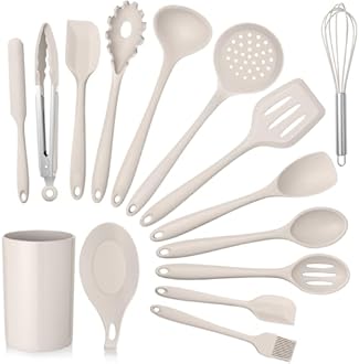 E-far 15-Piece Silicone Kitchen Utensils Spatula Set - Khaki