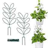 Tidevib 2er-Pack Metall für blattförmige Pflanzen Rankhilfe für Kletterpflanzen 14 x 31 cm für Hoya Monstera Pothos mit 20 Bändern Schwarz 420D:20FT