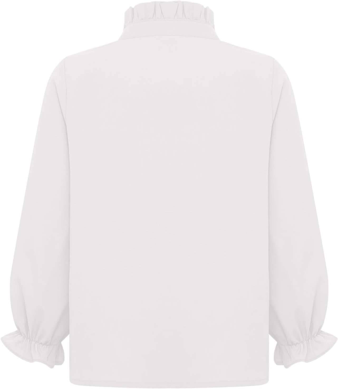 Kids Girls Solid Color Ruffle Trim Blouses Long Puff Sleeve Cuff Shirts Button Down Pullover Tops for 5-14 Years