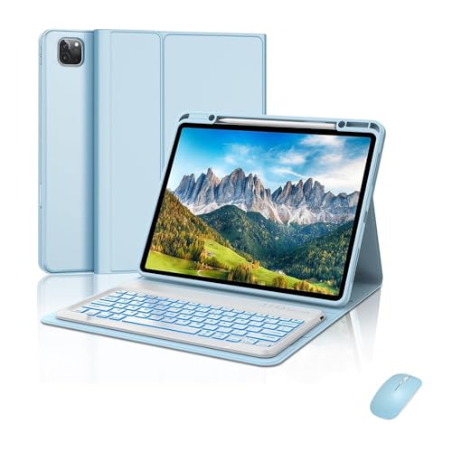 Étui clavier iPad Pro 12.9 bleu ciel pour taper la nuit sans reflets ni fatigue