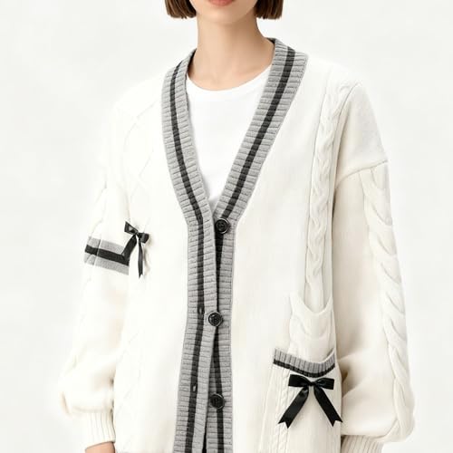 Image of Chevara Women's Cute Sweet Cardigan Sweater Kawaii School Uniform Button Long Sleeve V-Neck Knitted Outerwear