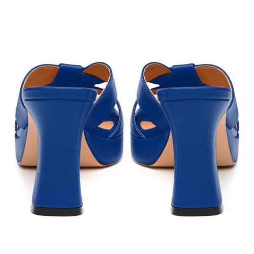 Womens Platform Sandals, Block High Heel Open Toe Slip-on Sandals for Women, Woven Straps Heeled Slippers with Leather Insole 3.3"4