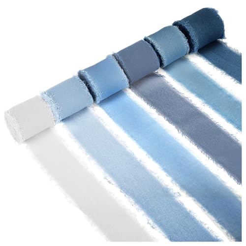 Nuanchu 6 Rolls Blue Chiffon Ribbon, 1.5 Inch x 42 Yard, Dusty Blue