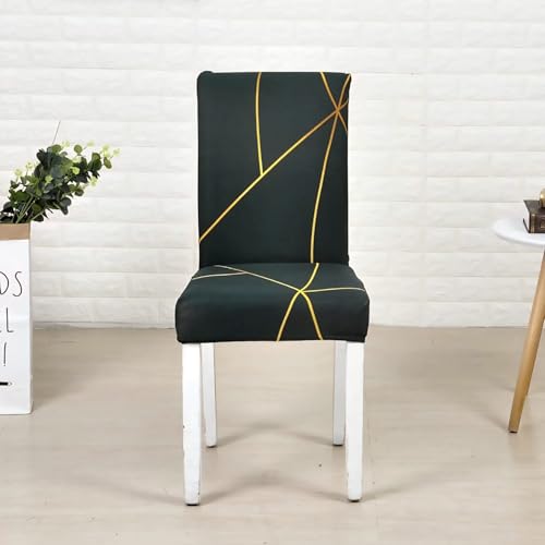Image of Dining Chair Covers Set of 1, Stretchable Removable Washable Anti-Slip Universal Fit Printed Polyester Spandex Slipcovers (Gold Prism)