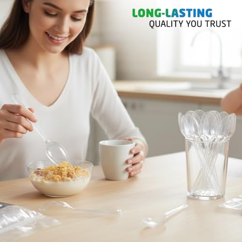 Pack of 50 Heavy Duty Clear Reusable and Washable Spoon, Ideal for Home, Office, Birthday, Parties, Wedding, Picnics Camping and Daily Use