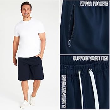 Wayleb Heren Zomer Katoenen Casual Lichtgewicht Ademend Fitness Fitness Shorts met trekkoord en zijzakken, S-3XL, Navy Blauw, L