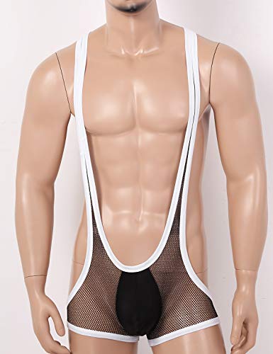 YiZYiF Men's See Through Mesh Fishnet Suspenders Wrestling Singlet Leotard Hipster Bodysuits3