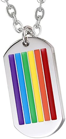 Cupiamtch 2PCS Couple Necklace Stainless Steel Rainbow Heart Matching Dog Tag Pendant for Men Women with Chain