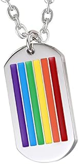Cupiamtch 2PCS Couple Necklace Stainless Steel Rainbow Heart Matching Dog Tag Pendant for Men Women with Chain