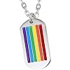 Cupiamtch 2PCS Couple Necklace Stainless Steel Rainbow Heart Matching Dog Tag Pendant Chain